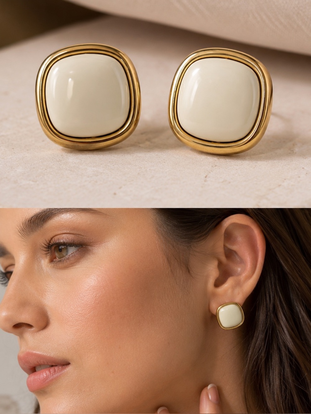Vintage 1980’s Nina Ricci Gold and Cream Clip-On Earrings NEW